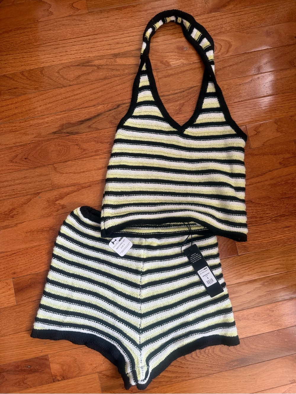 NWT Fashion Nova Striped Knit Halter Set S